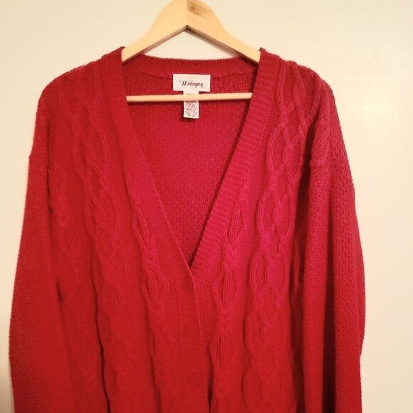 Worthington Vtg Red Cable Knit Sweater Size Large - Picture 3 of 8